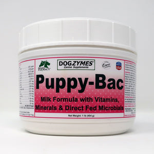 Dogzymes Puppy-Bac Milk Replacer - Live Microorganisms – Enzymes - 441 Million CFU per gram – Vitamins – Minerals - Puppies Love the Taste